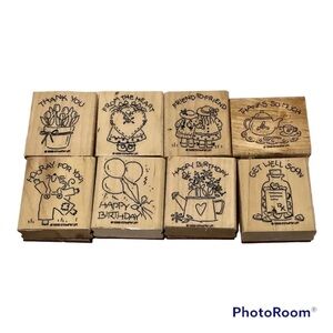 Stampin Up Nice and Easy Notes Wood Mounted Rubber Stamps 8 pc set 1996